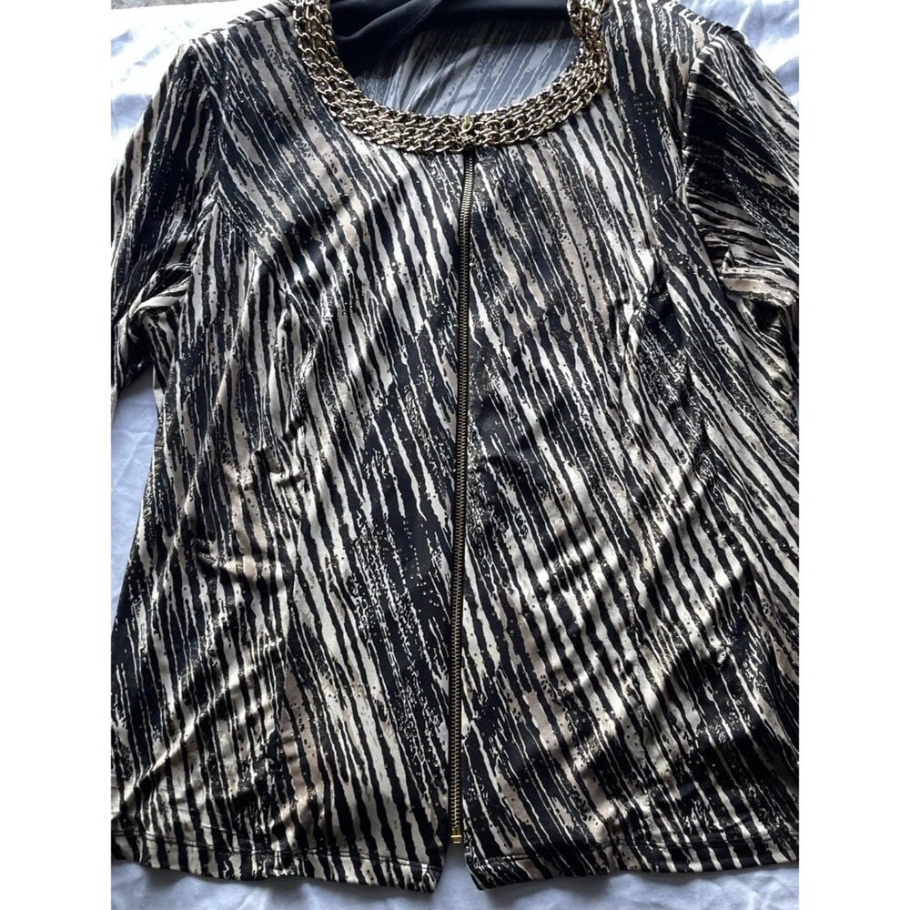 VintageBlack MSK Women’s Sz 2XL Bell Sleeve Top With Sheer Gold Light Chain